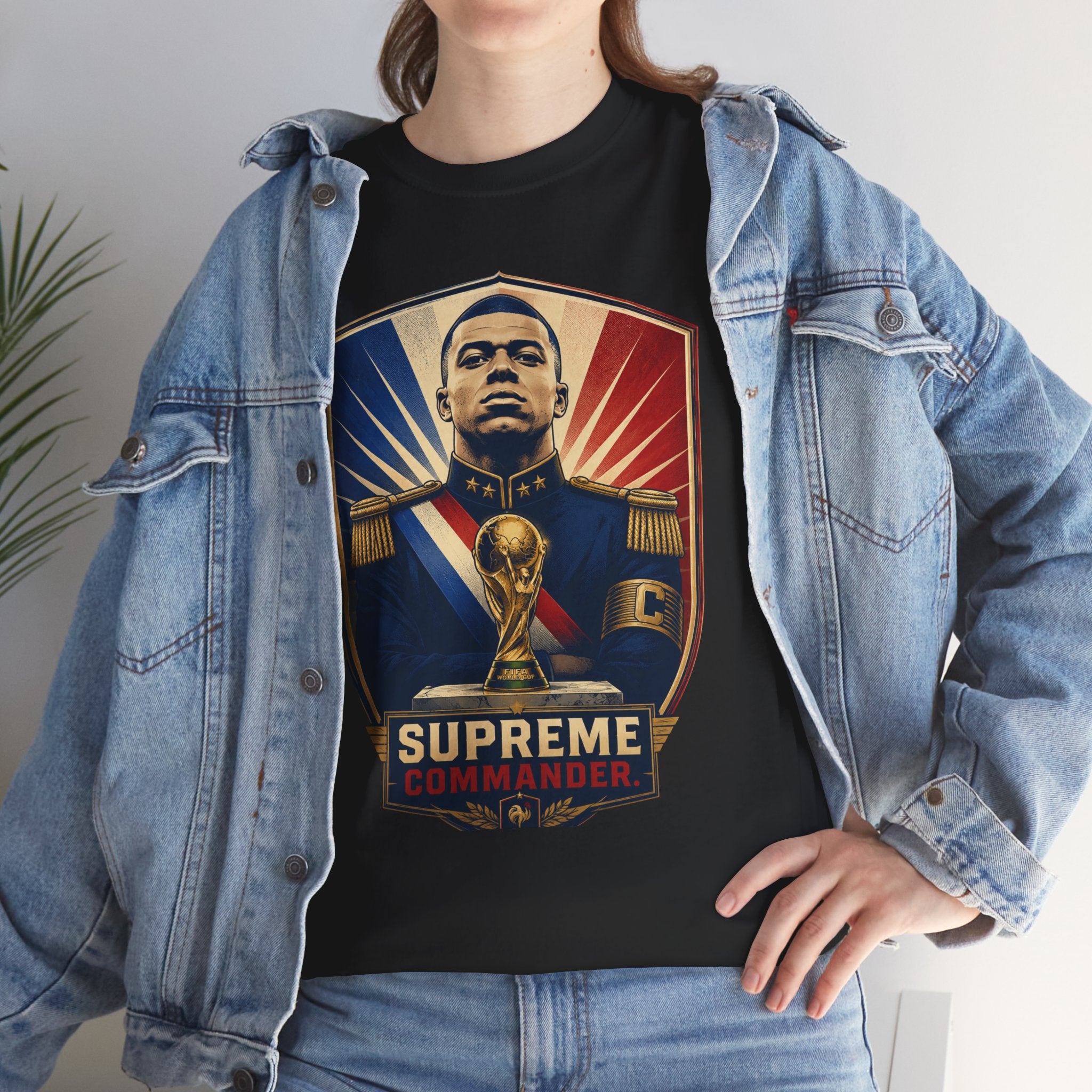 Mbappé "Supreme Commander" Tee — Propaganda-Style Portrait with World Cup Trophy