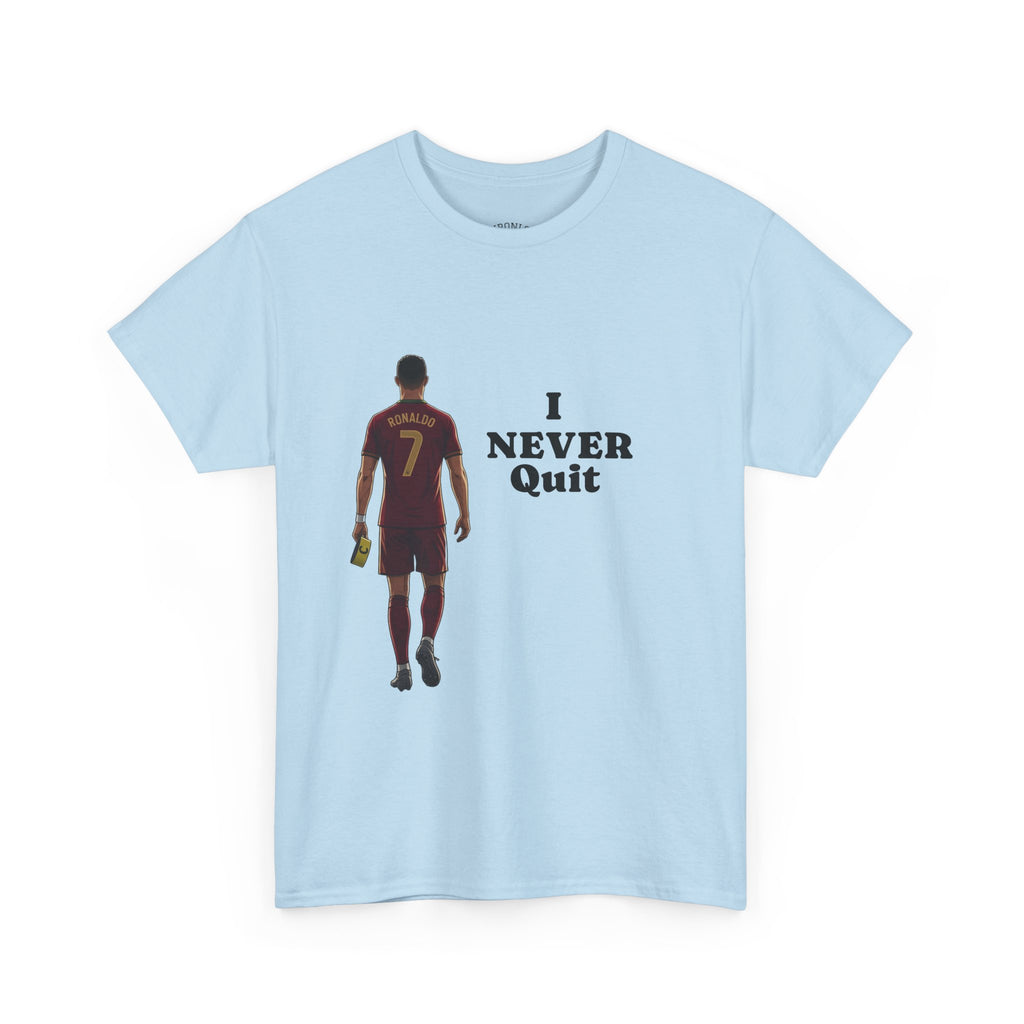 Motivational Soccer Tee – 'I Never Quit' Player Silhouette