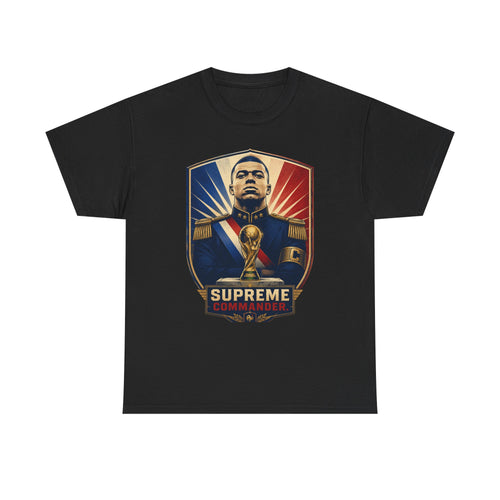 Mbappé "Supreme Commander" Tee — Propaganda-Style Portrait with World Cup Trophy