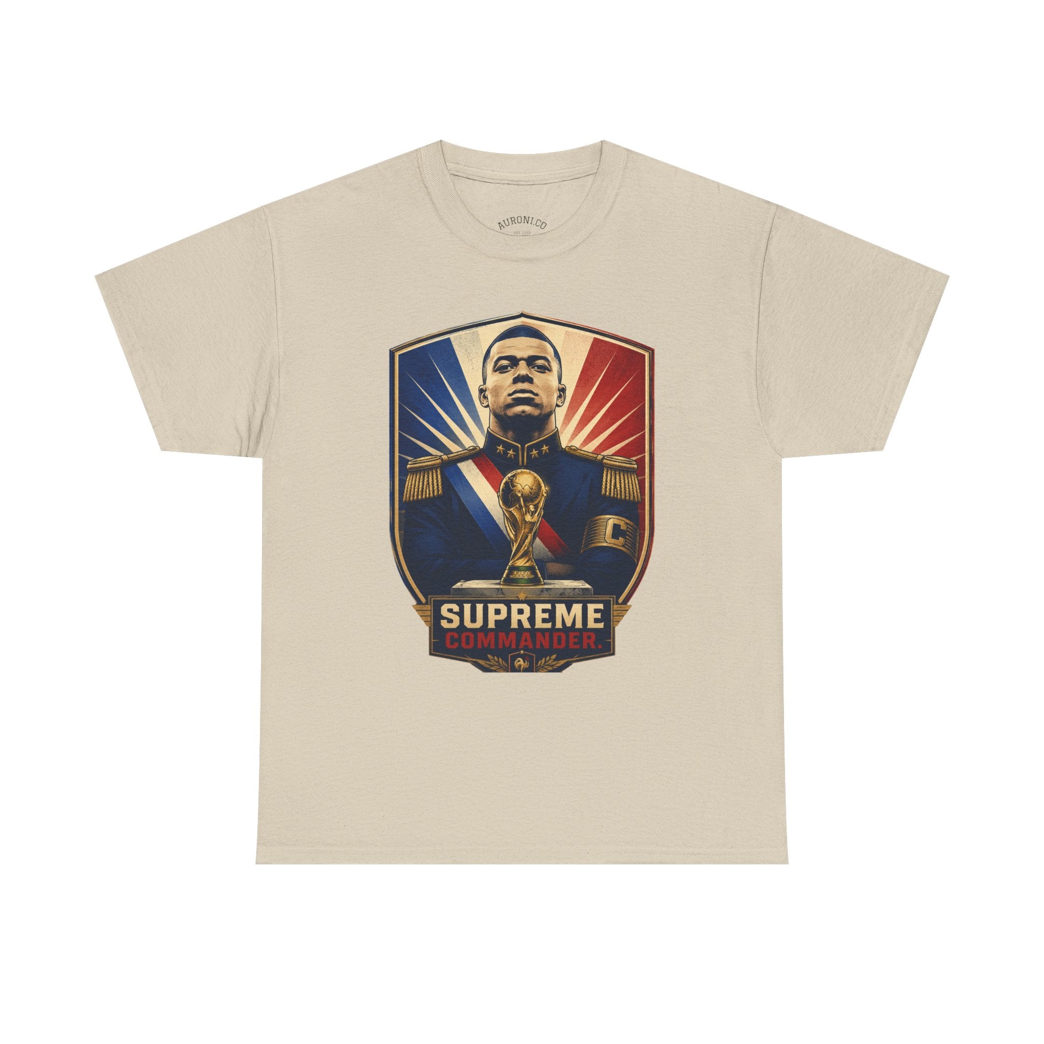 Mbappé "Supreme Commander" Tee — Propaganda-Style Portrait with World Cup Trophy