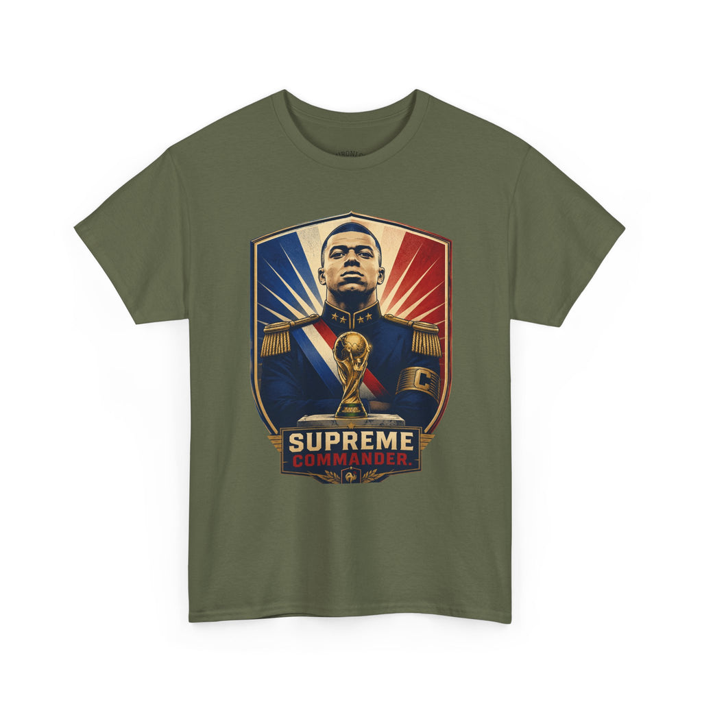 Mbappé "Supreme Commander" Tee — Propaganda-Style Portrait with World Cup Trophy