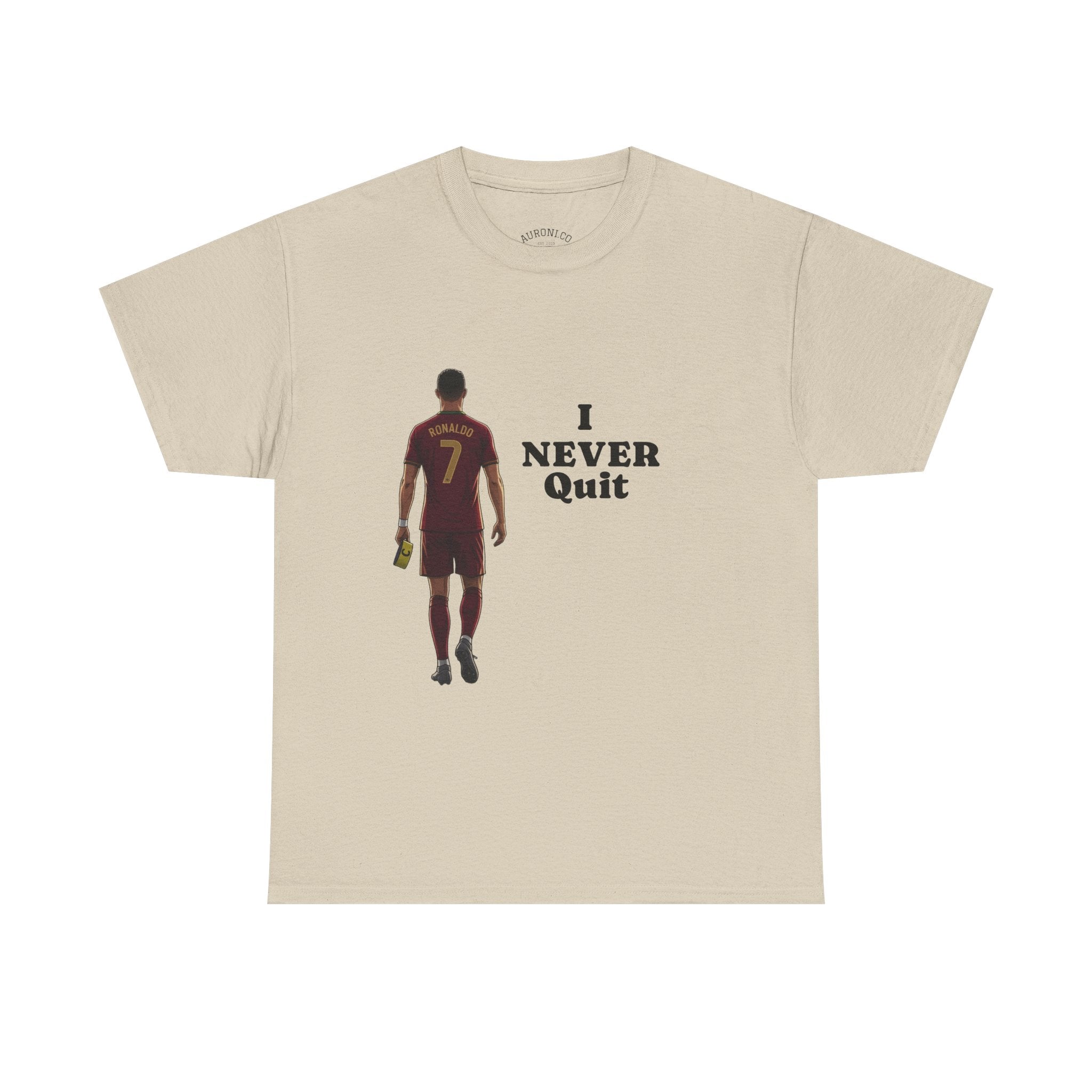 Motivational Soccer Tee – 'I Never Quit' Player Silhouette