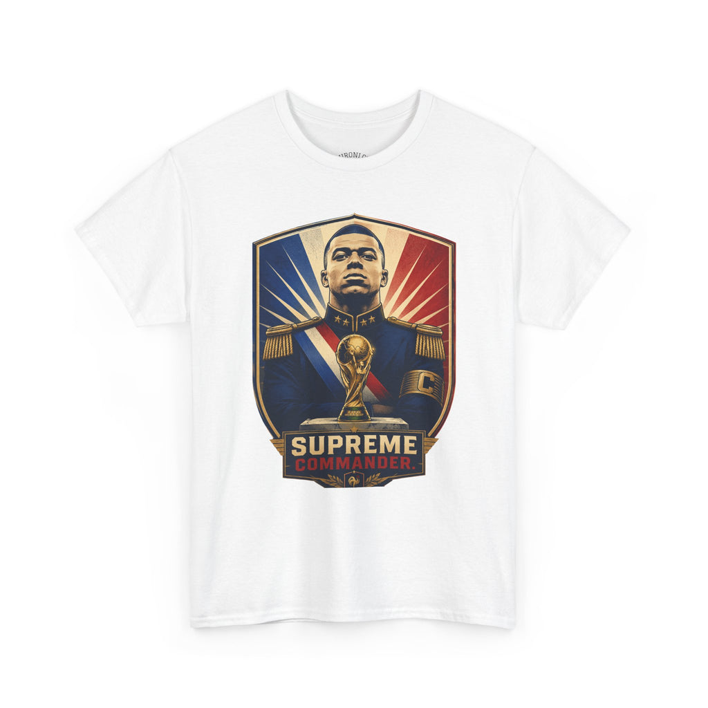 Mbappé "Supreme Commander" Tee — Propaganda-Style Portrait with World Cup Trophy