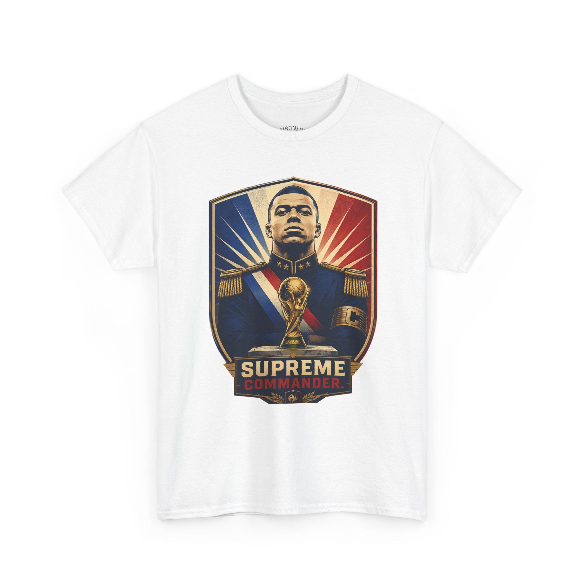 Mbappé "Supreme Commander" Tee — Propaganda-Style Portrait with World Cup Trophy