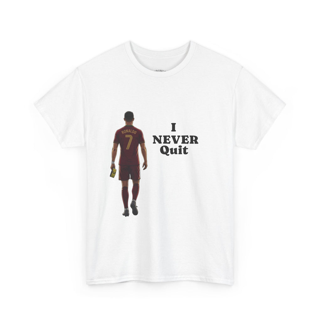 Motivational Soccer Tee – 'I Never Quit' Player Silhouette