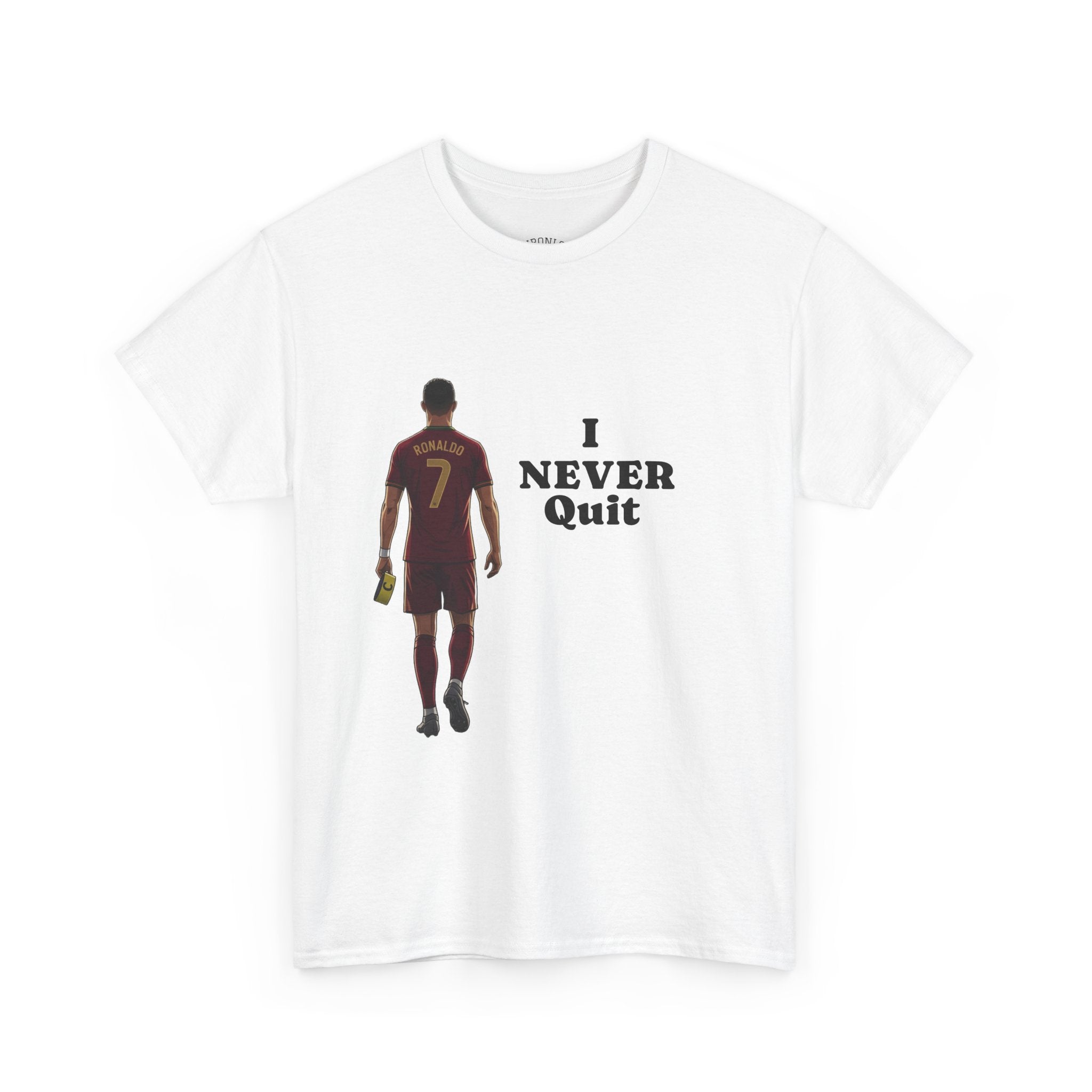 Motivational Soccer Tee – 'I Never Quit' Player Silhouette