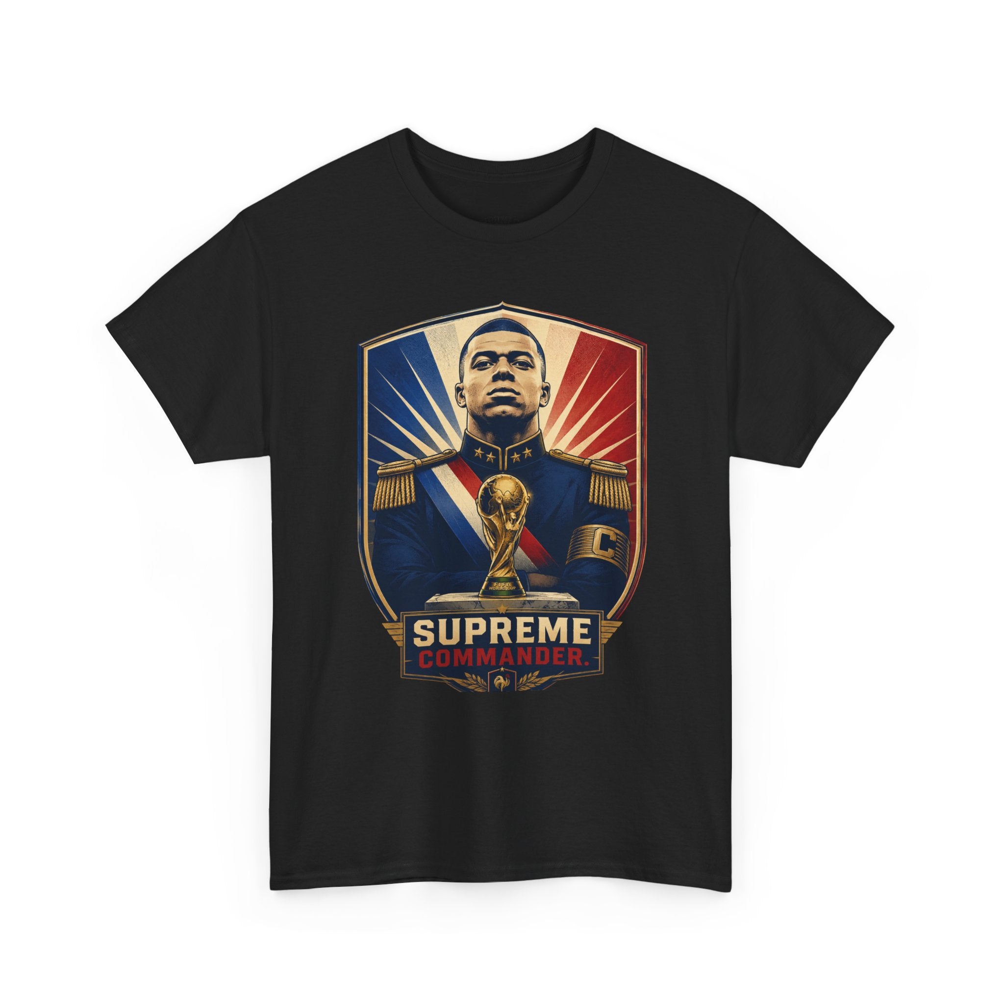 Mbappé "Supreme Commander" Tee — Propaganda-Style Portrait with World Cup Trophy