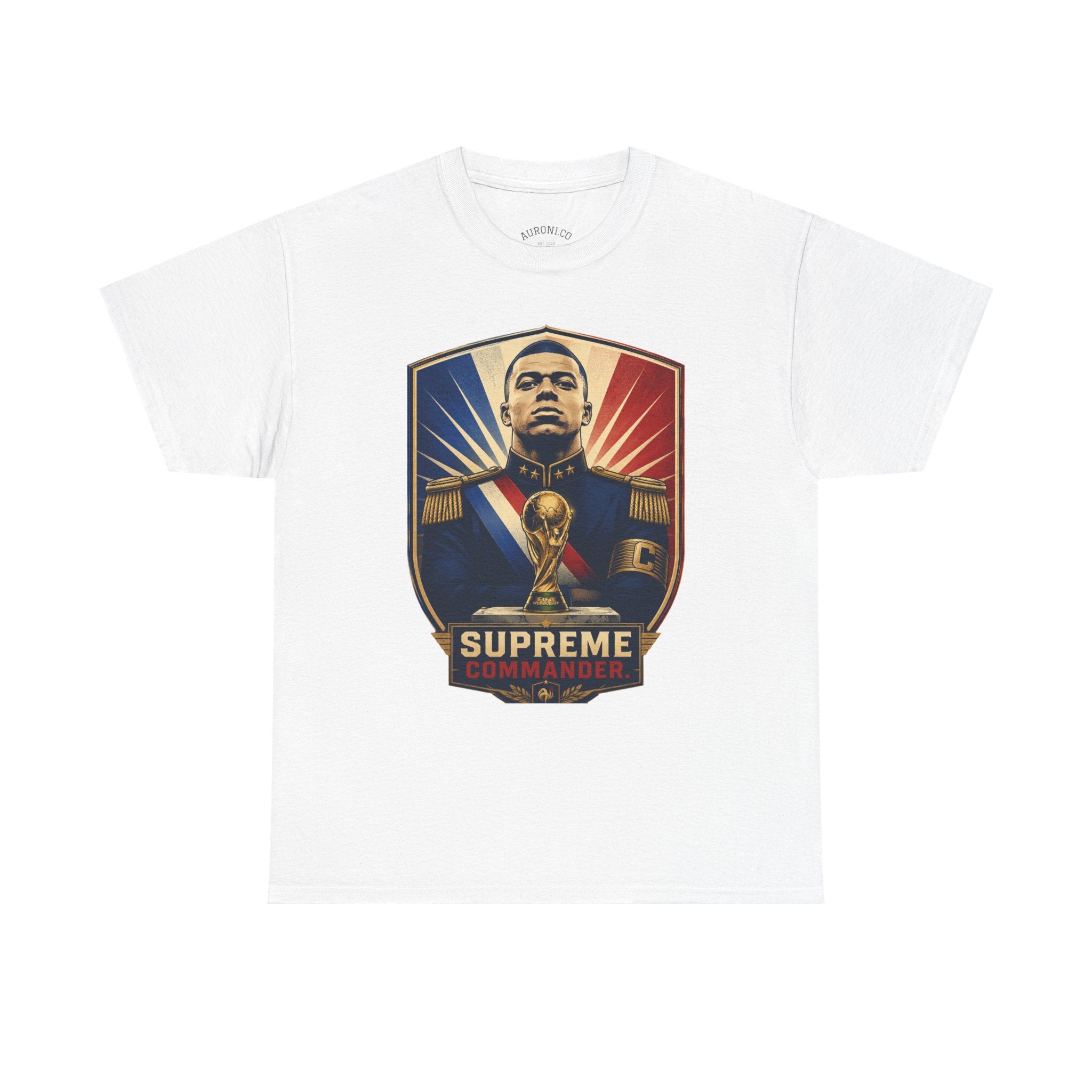 Mbappé "Supreme Commander" Tee — Propaganda-Style Portrait with World Cup Trophy
