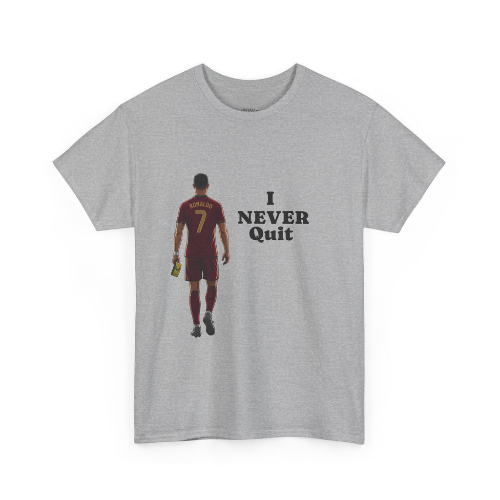Motivational Soccer Tee – 'I Never Quit' Player Silhouette