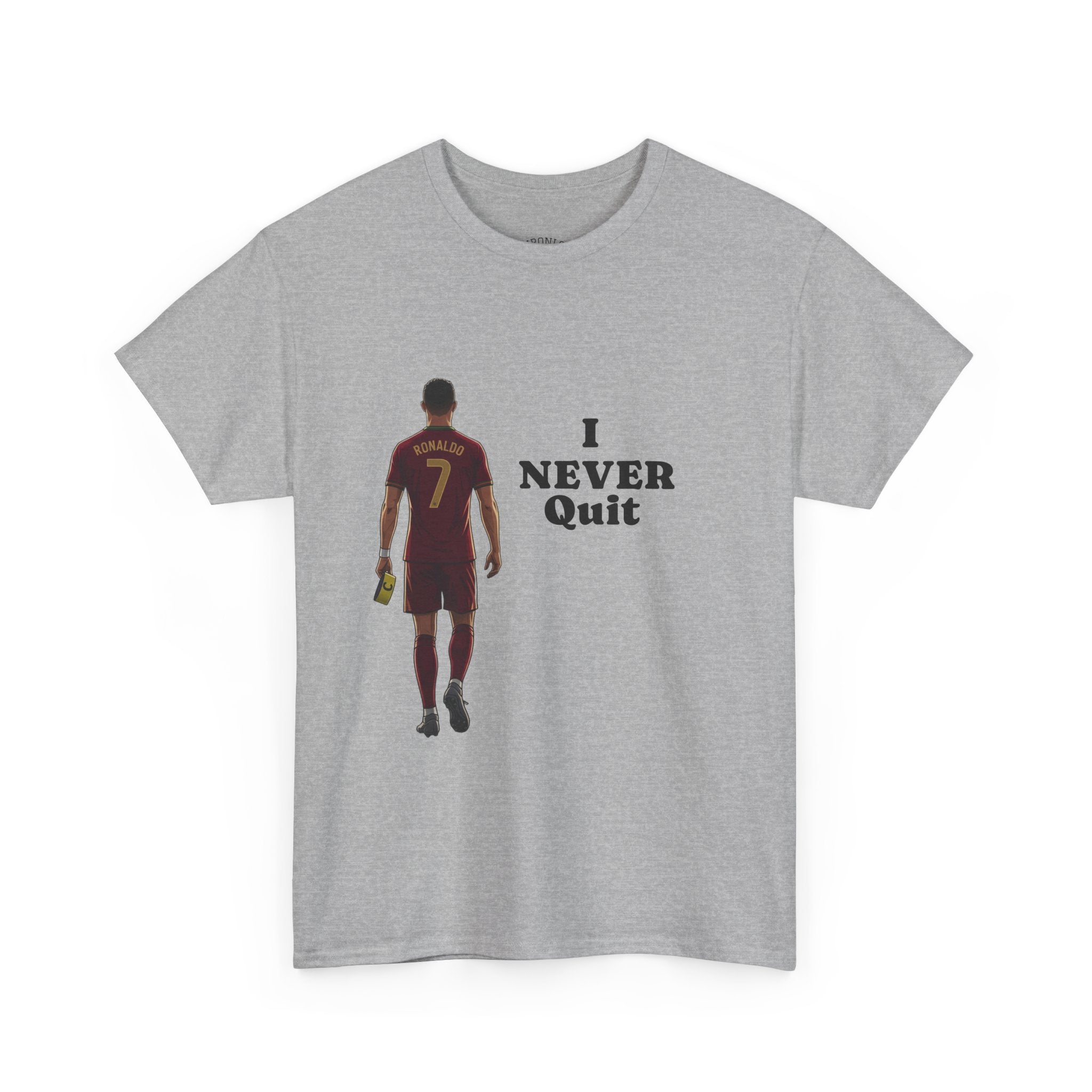 Motivational Soccer Tee – 'I Never Quit' Player Silhouette