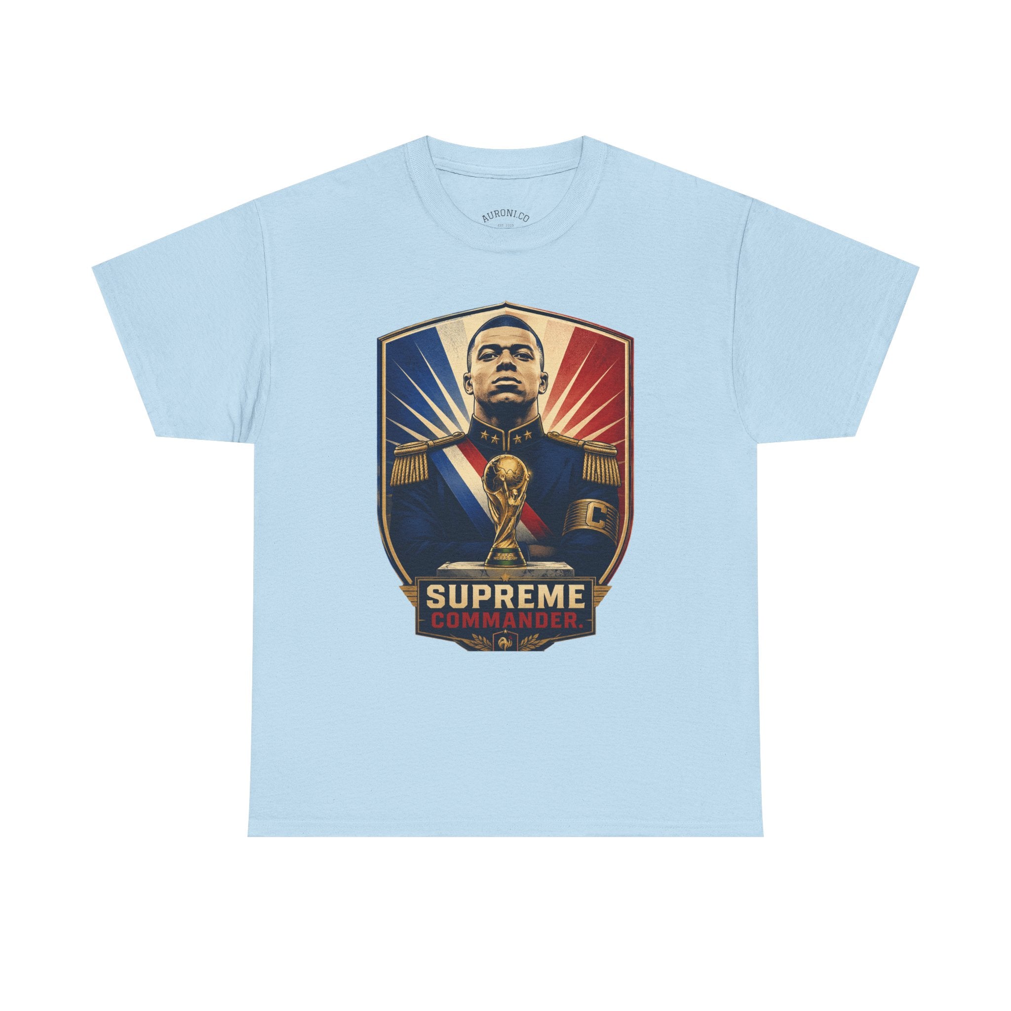 Mbappé "Supreme Commander" Tee — Propaganda-Style Portrait with World Cup Trophy