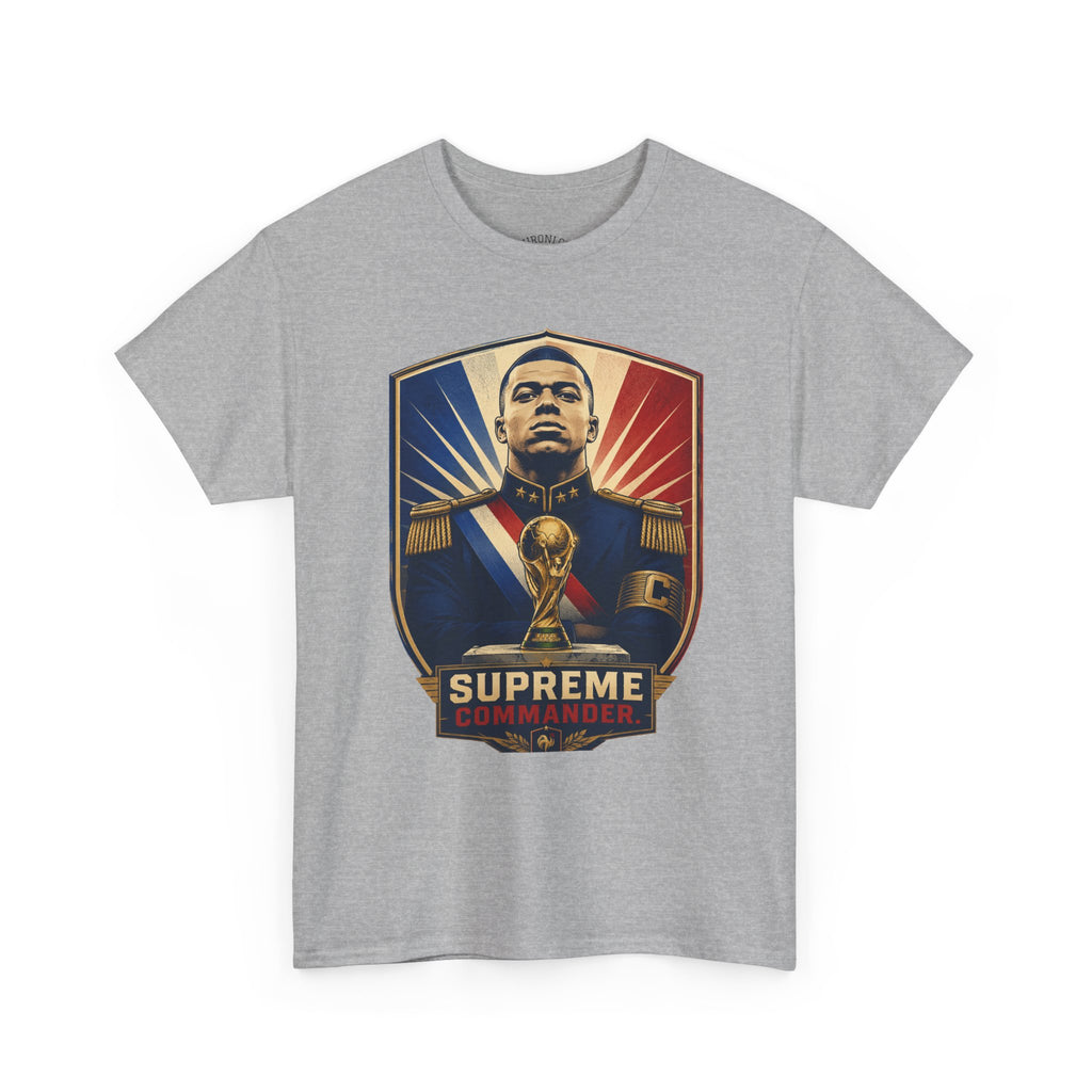 Mbappé "Supreme Commander" Tee — Propaganda-Style Portrait with World Cup Trophy