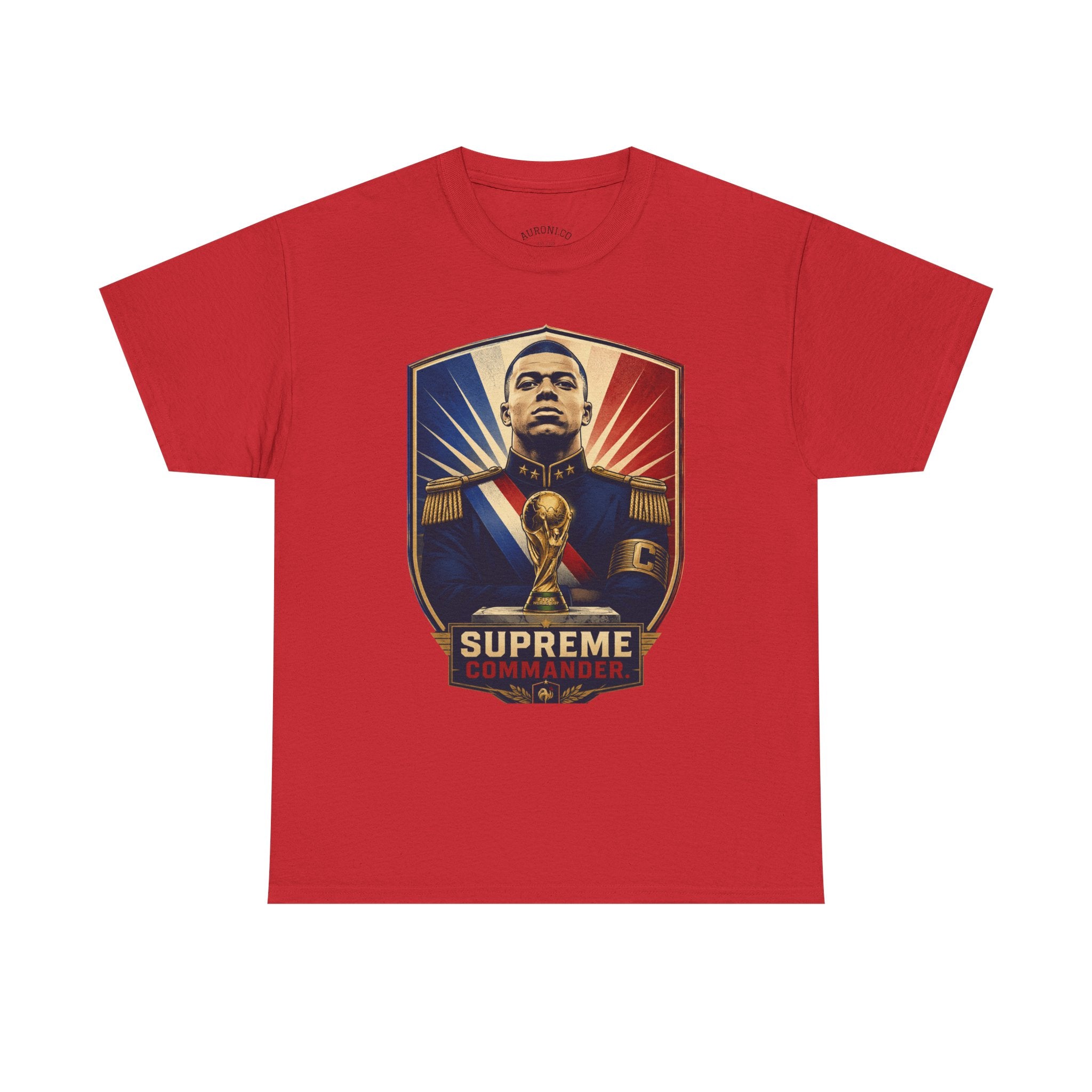 Mbappé "Supreme Commander" Tee — Propaganda-Style Portrait with World Cup Trophy