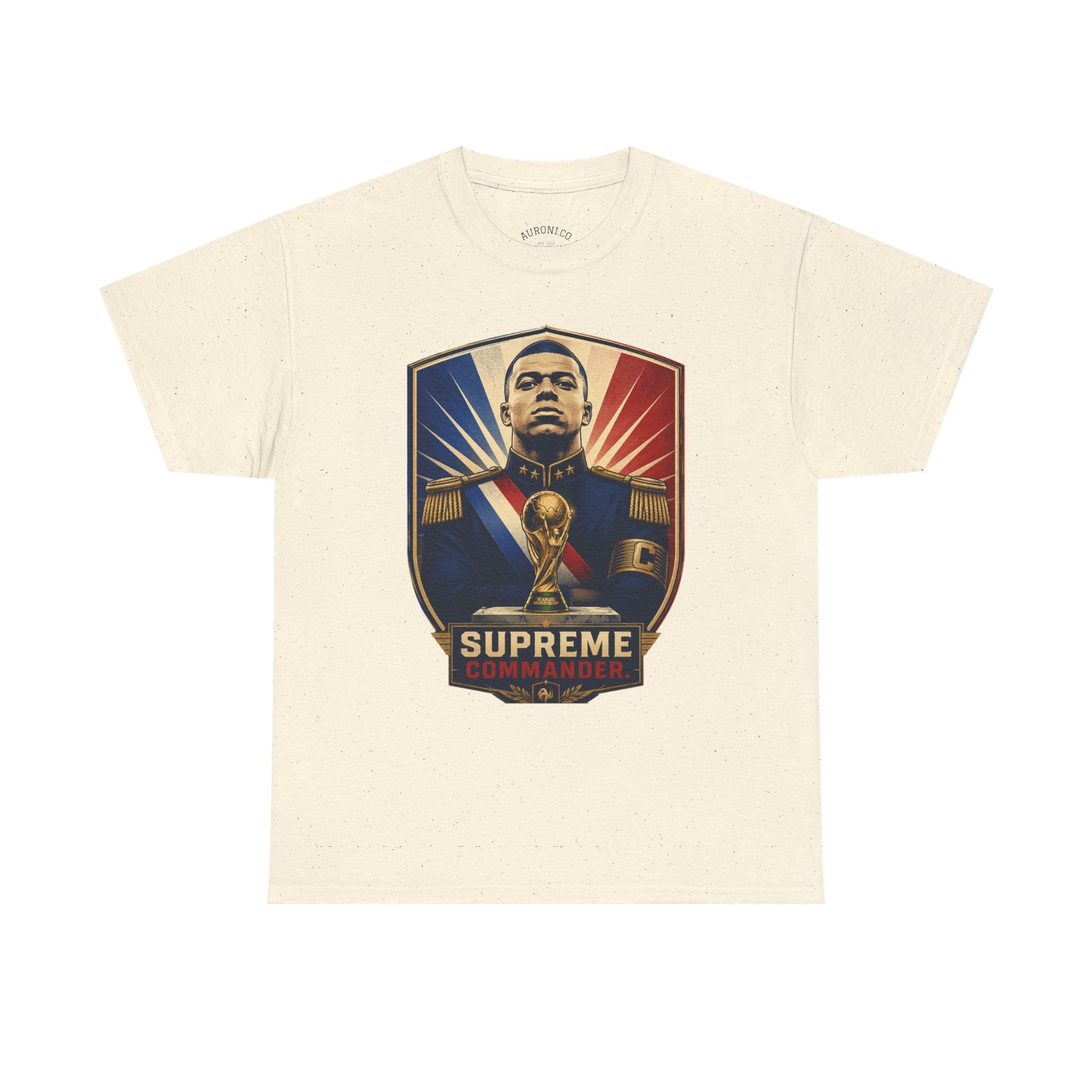 Mbappé "Supreme Commander" Tee — Propaganda-Style Portrait with World Cup Trophy