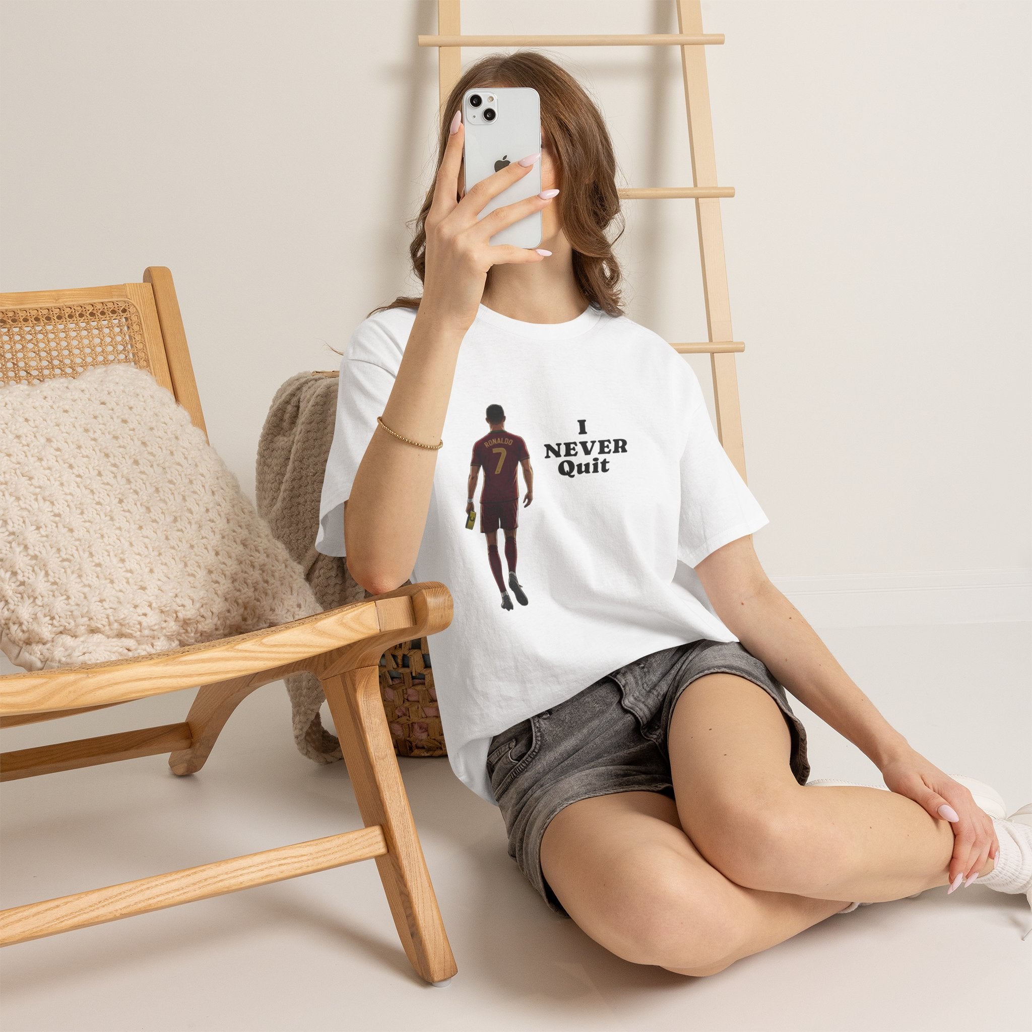 Motivational Soccer Tee – 'I Never Quit' Player Silhouette