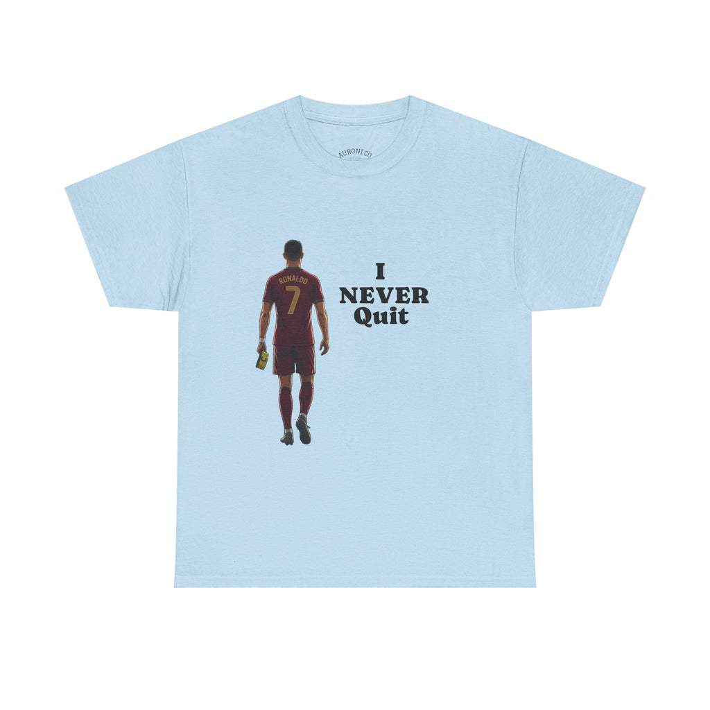 Motivational Soccer Tee – 'I Never Quit' Player Silhouette