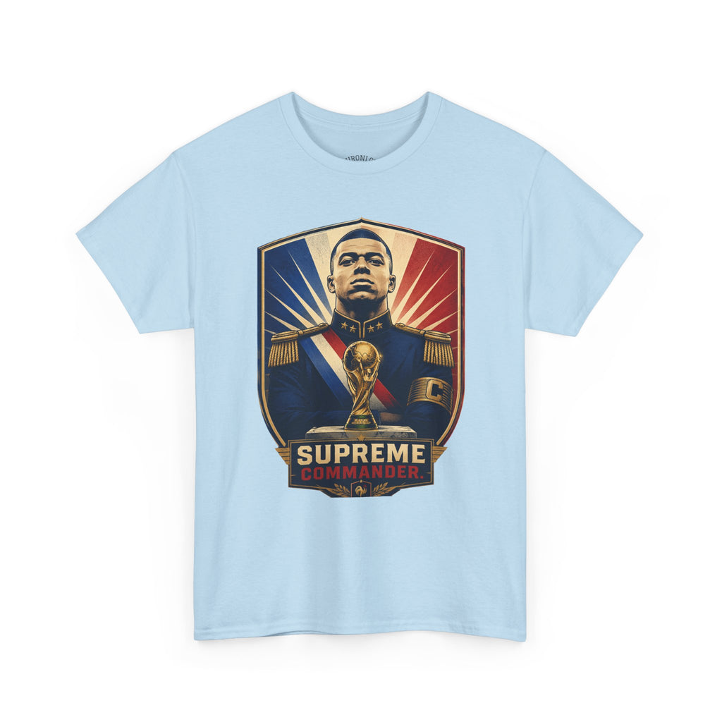 Mbappé "Supreme Commander" Tee — Propaganda-Style Portrait with World Cup Trophy