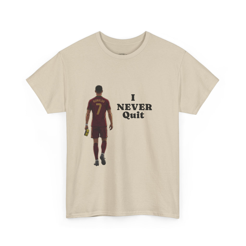 Motivational Soccer Tee – 'I Never Quit' Player Silhouette
