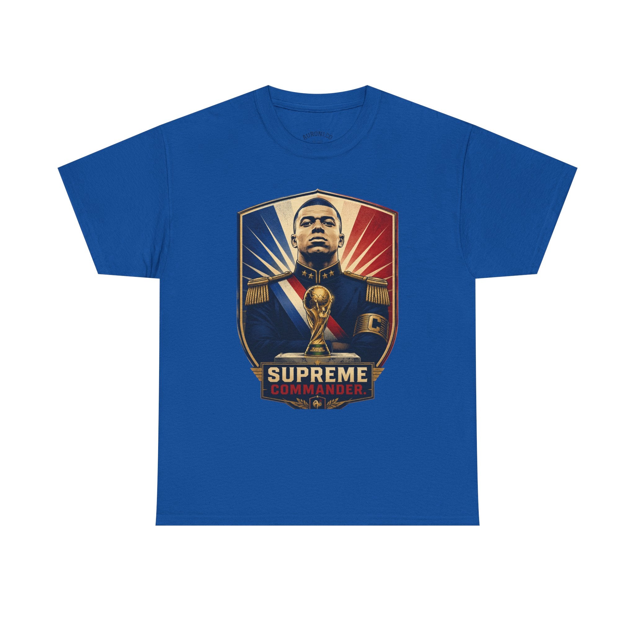 Mbappé "Supreme Commander" Tee — Propaganda-Style Portrait with World Cup Trophy