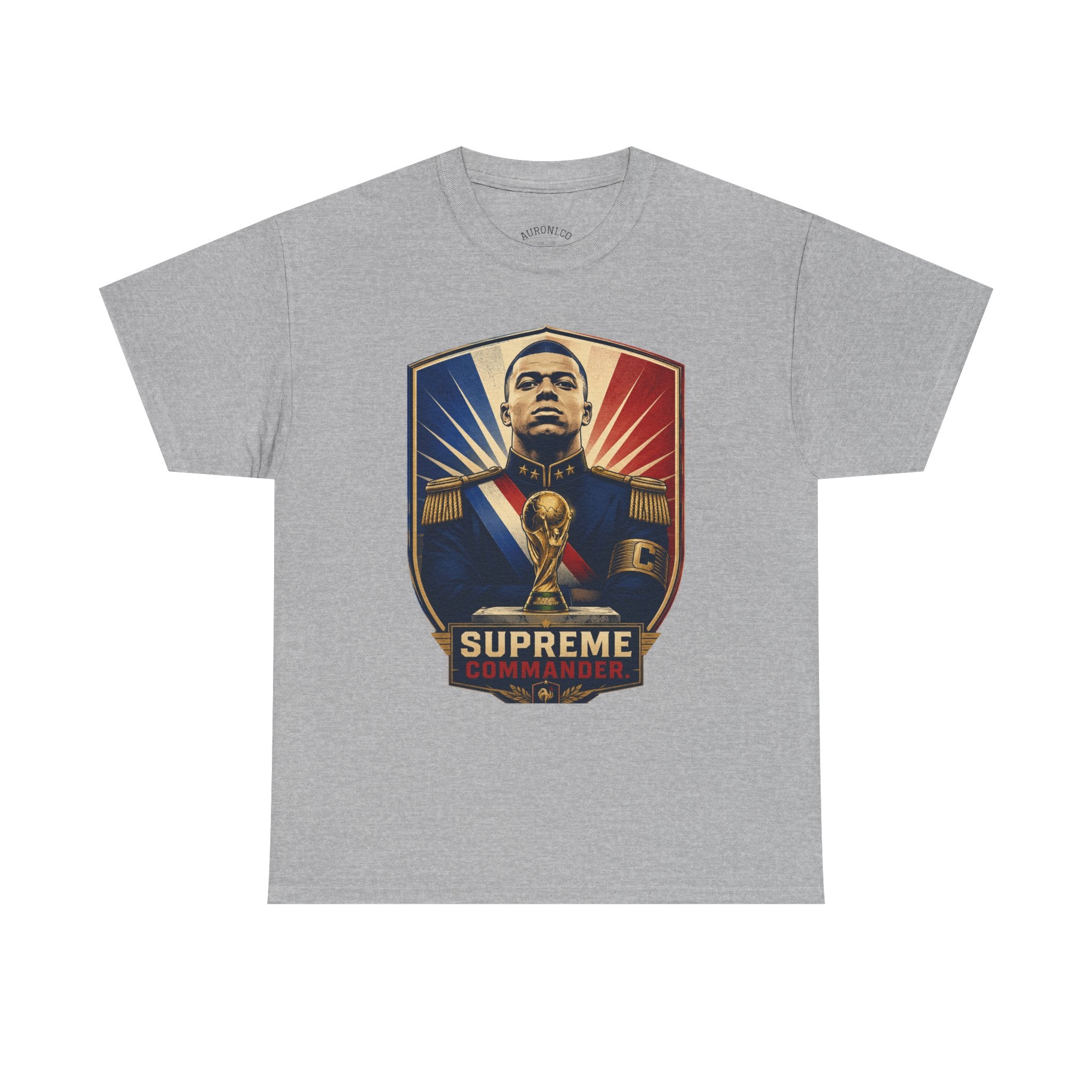 Mbappé "Supreme Commander" Tee — Propaganda-Style Portrait with World Cup Trophy