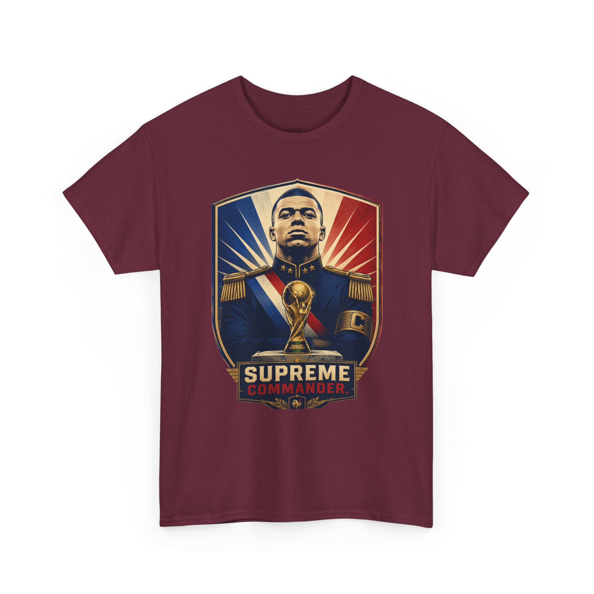 Mbappé "Supreme Commander" Tee — Propaganda-Style Portrait with World Cup Trophy