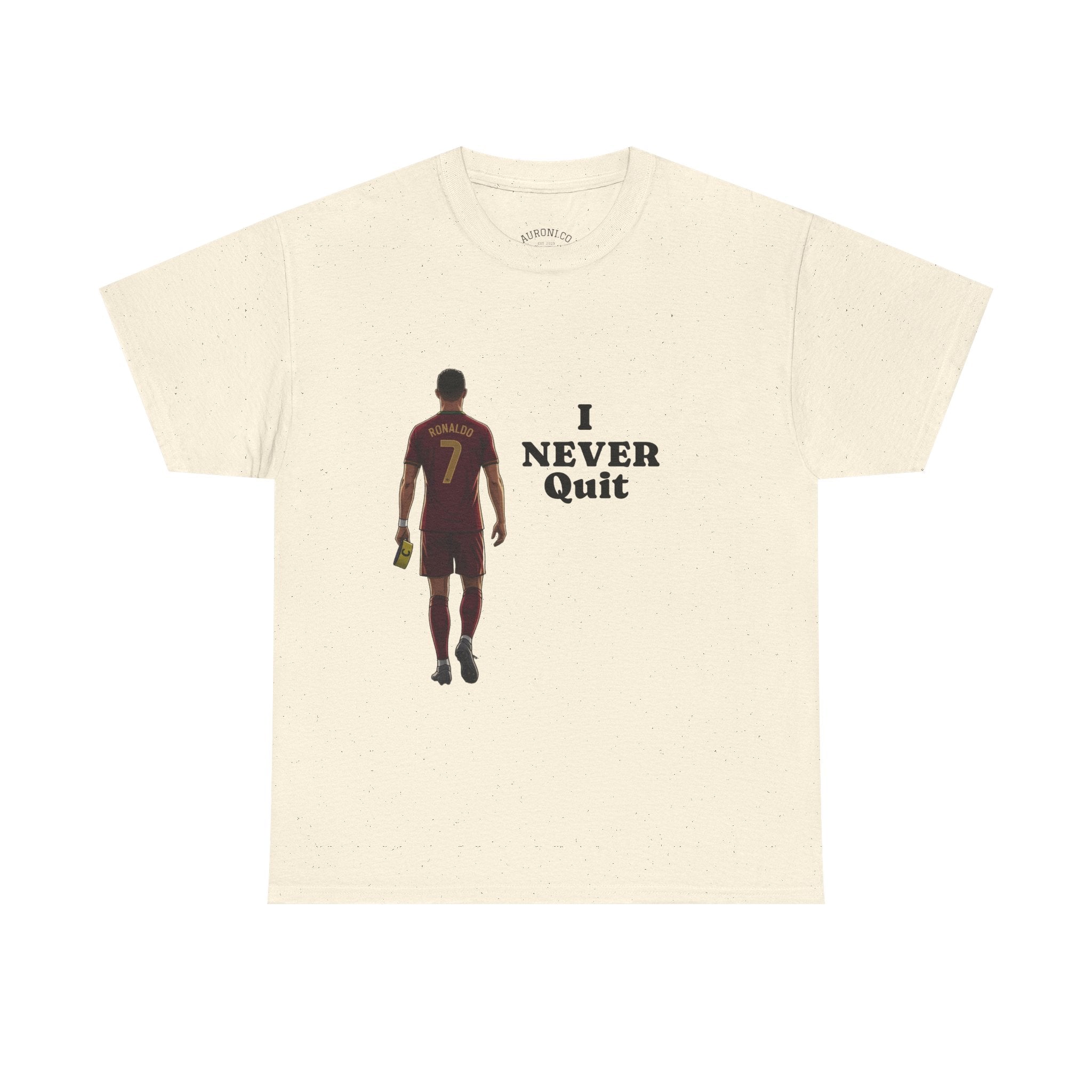 Motivational Soccer Tee – 'I Never Quit' Player Silhouette