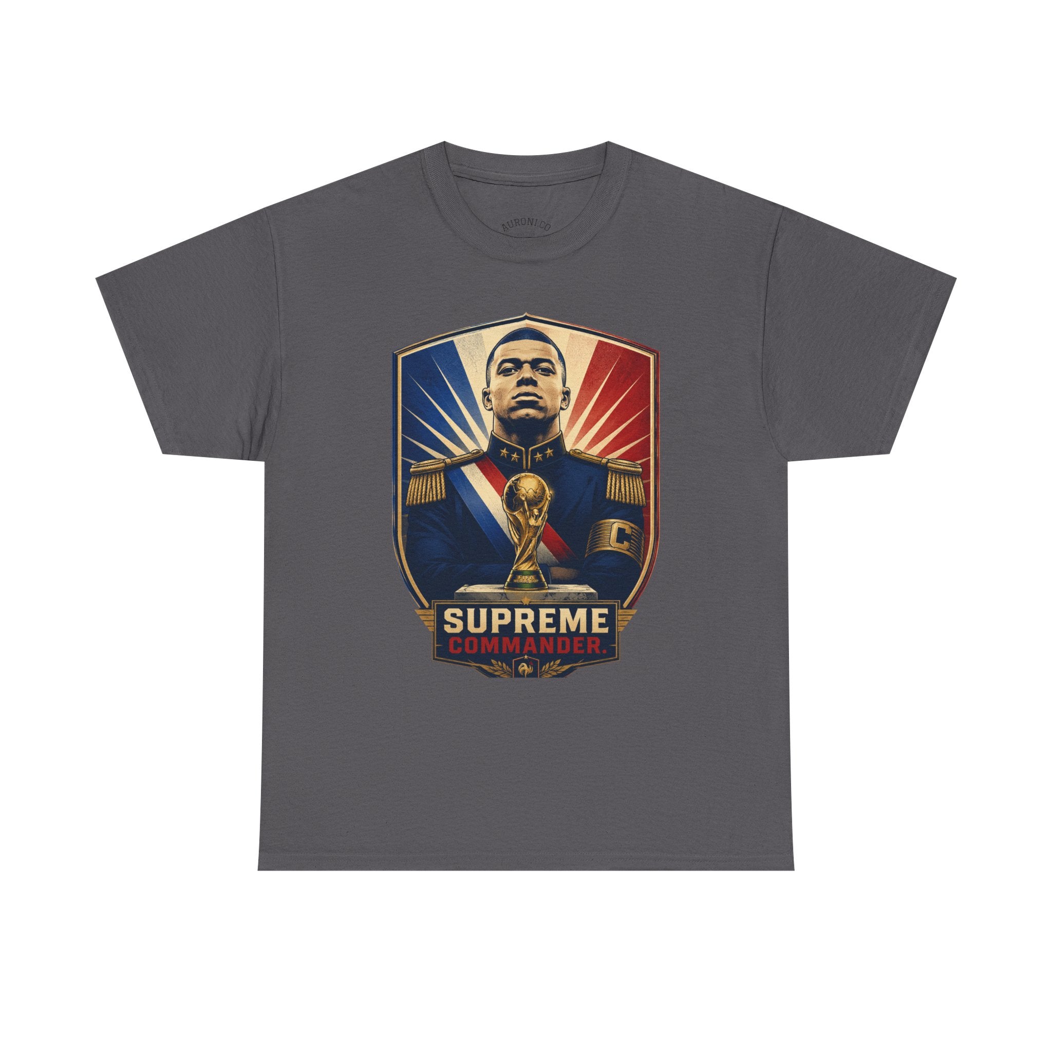 Mbappé "Supreme Commander" Tee — Propaganda-Style Portrait with World Cup Trophy