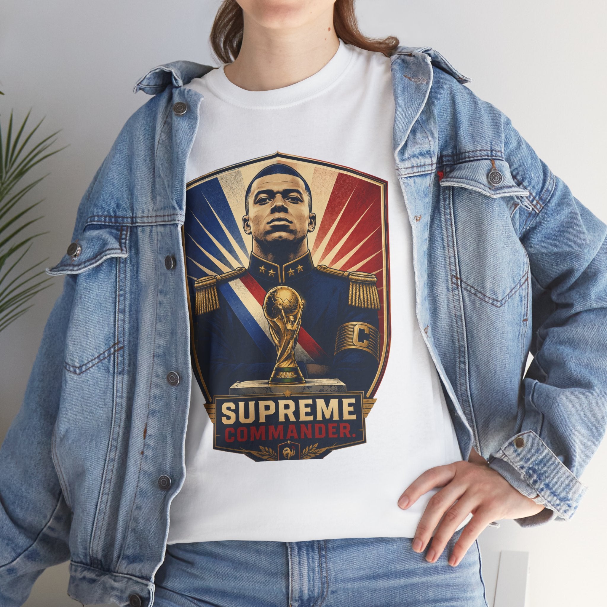 Mbappé "Supreme Commander" Tee — Propaganda-Style Portrait with World Cup Trophy