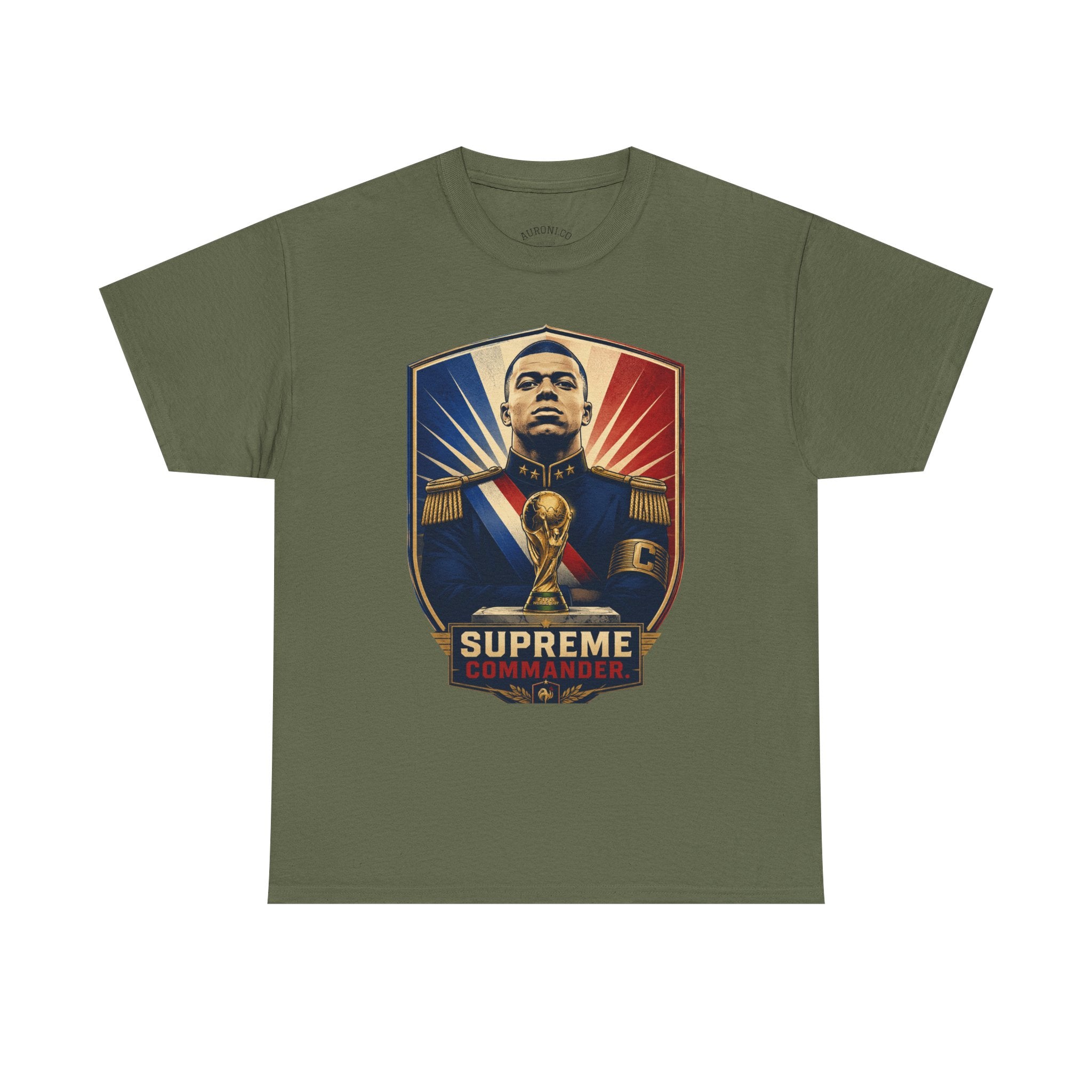 Mbappé "Supreme Commander" Tee — Propaganda-Style Portrait with World Cup Trophy