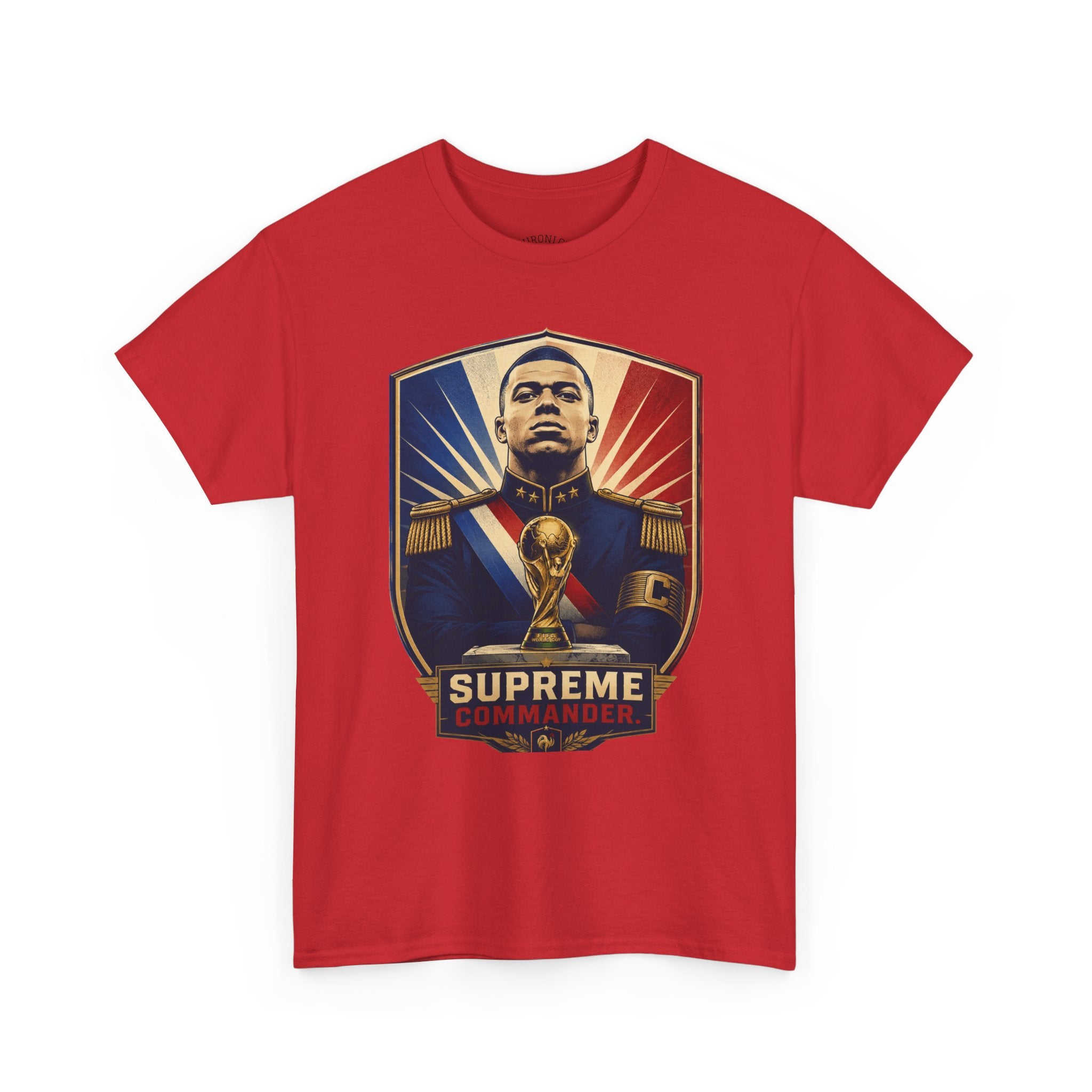 Mbappé "Supreme Commander" Tee — Propaganda-Style Portrait with World Cup Trophy