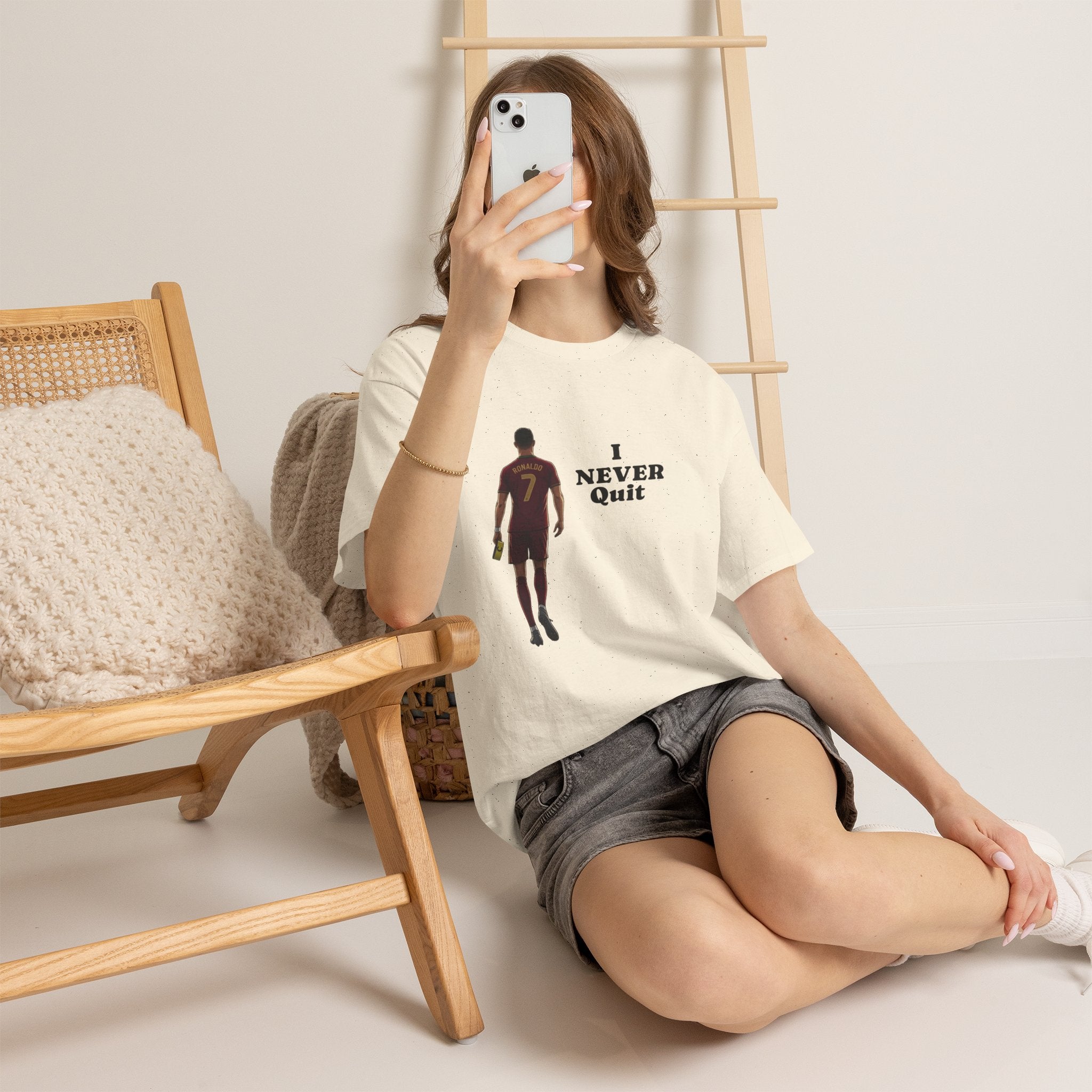 Motivational Soccer Tee – 'I Never Quit' Player Silhouette