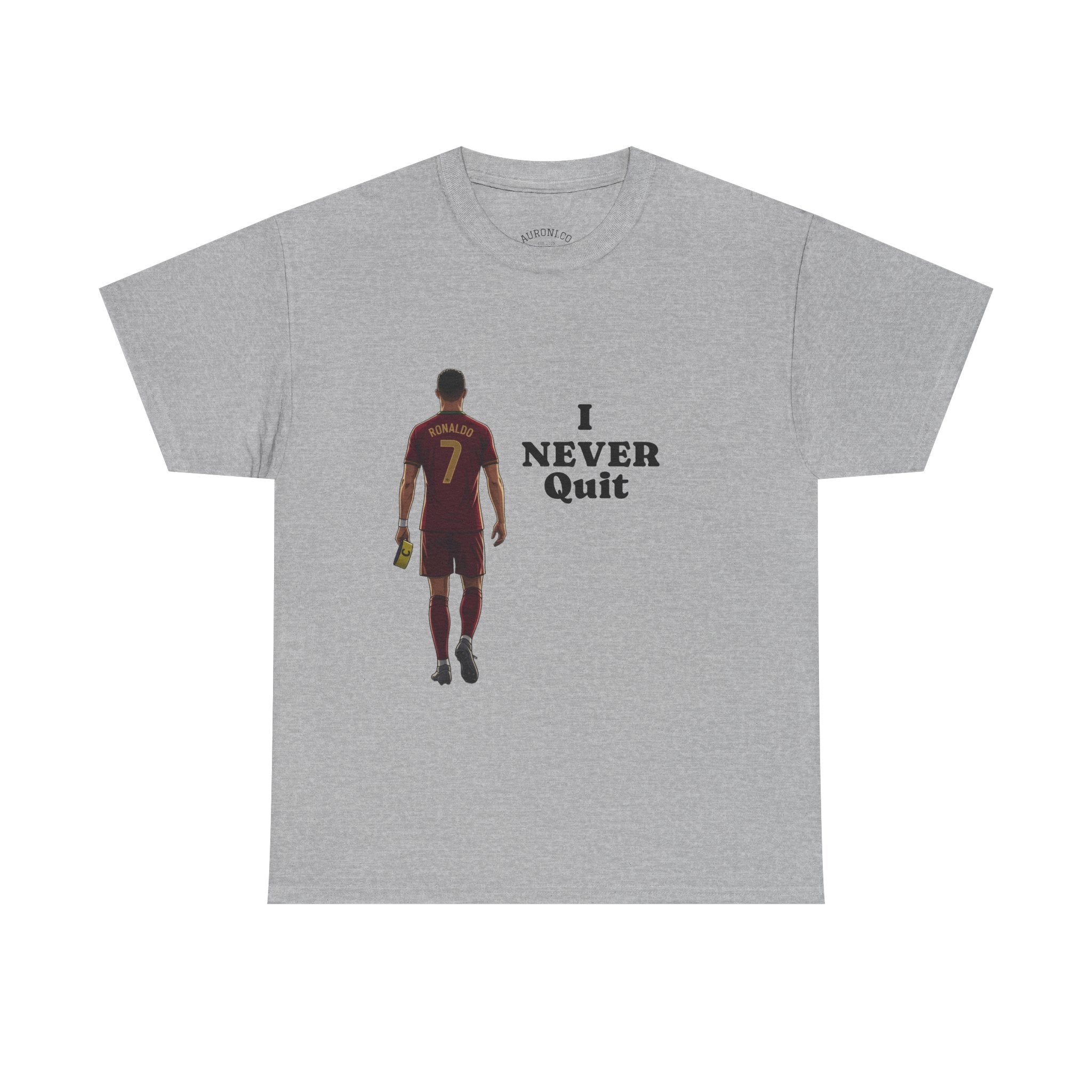 Motivational Soccer Tee – 'I Never Quit' Player Silhouette