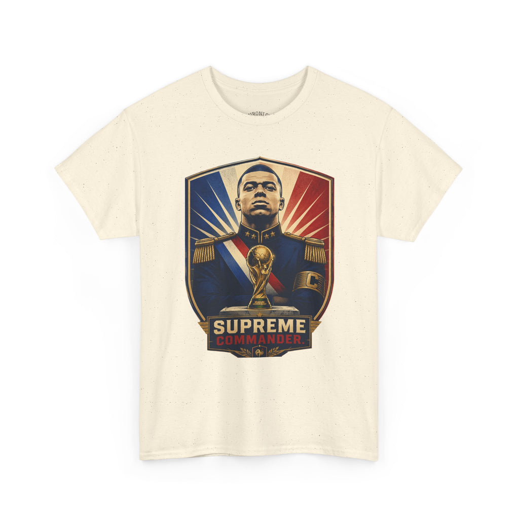 Mbappé "Supreme Commander" Tee — Propaganda-Style Portrait with World Cup Trophy