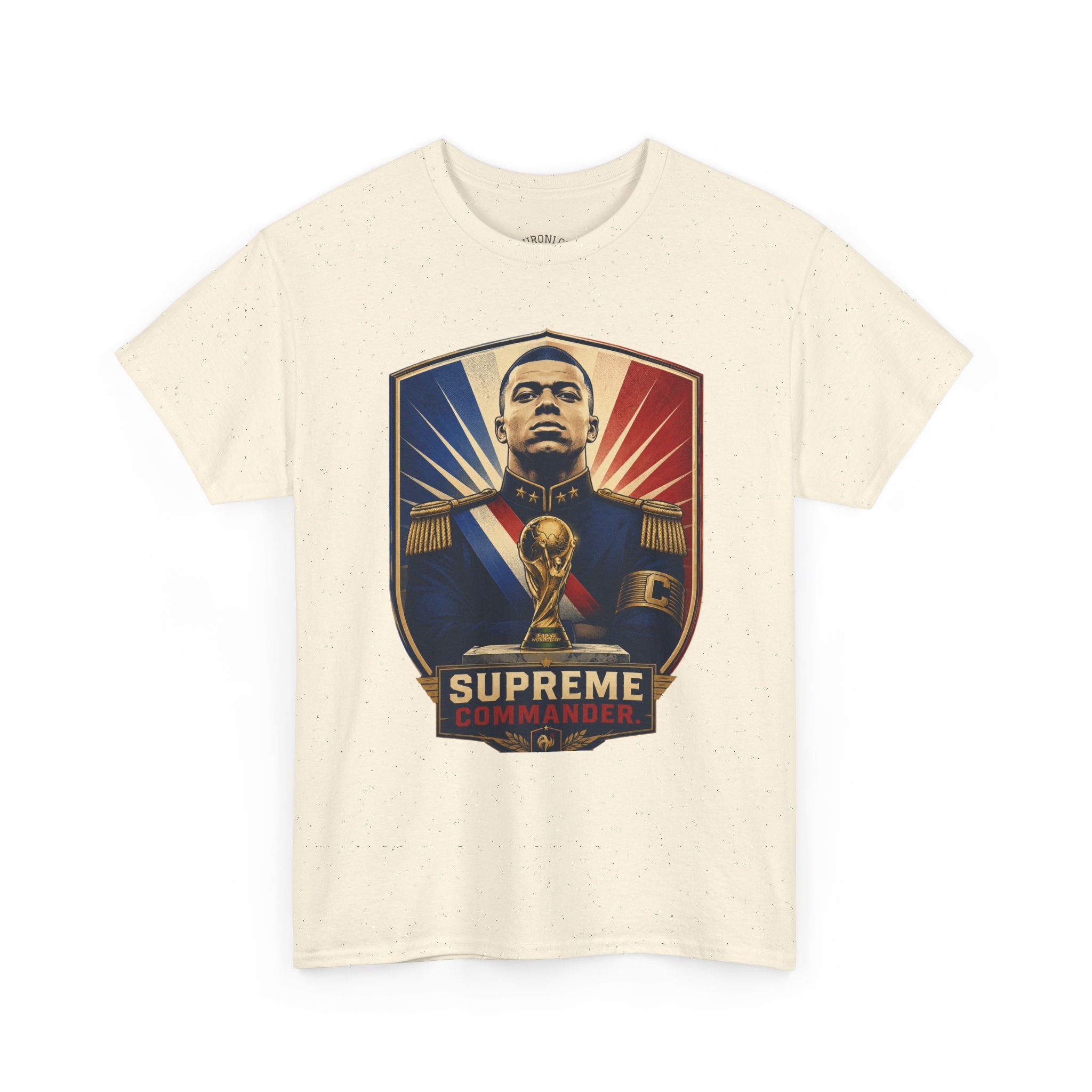Mbappé "Supreme Commander" Tee — Propaganda-Style Portrait with World Cup Trophy