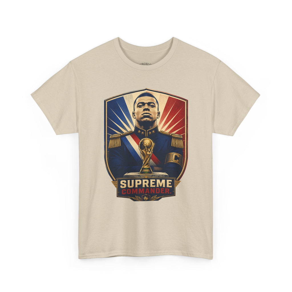 Mbappé "Supreme Commander" Tee — Propaganda-Style Portrait with World Cup Trophy