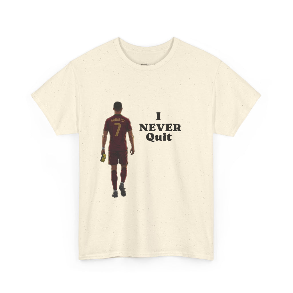 Motivational Soccer Tee – 'I Never Quit' Player Silhouette