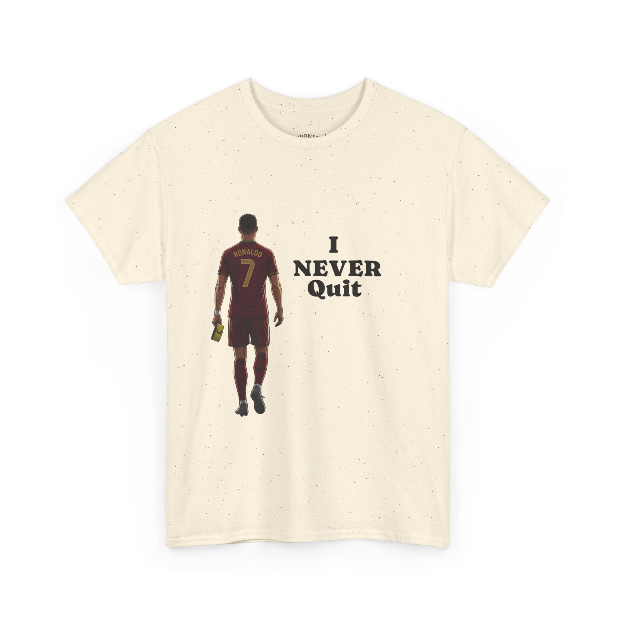 Motivational Soccer Tee – 'I Never Quit' Player Silhouette